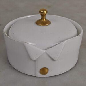 R & S Germany Cream Colored Button Box Gold Accent Removable Lid Porcelain